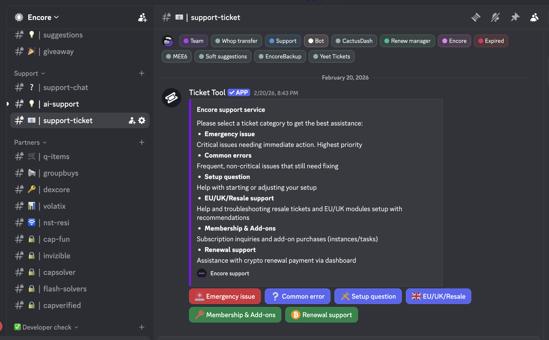 Discord support ticket channel